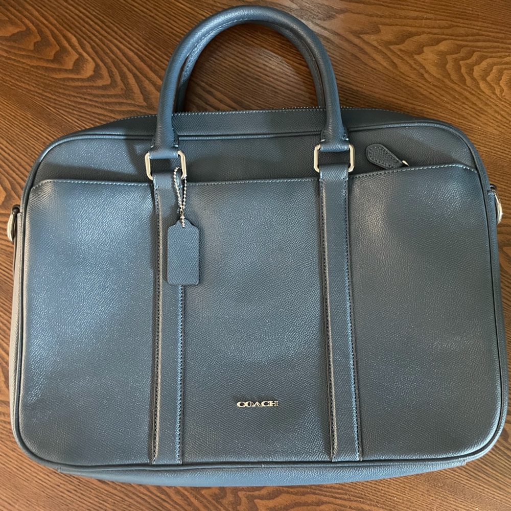NWT Coach Slim Perry Briefcase in dark denim
